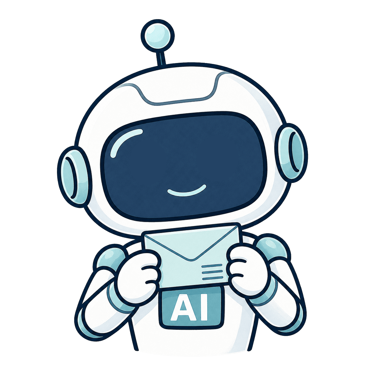 お問い合わせはこちらです、と封筒を持って案内するAIのがっこう。