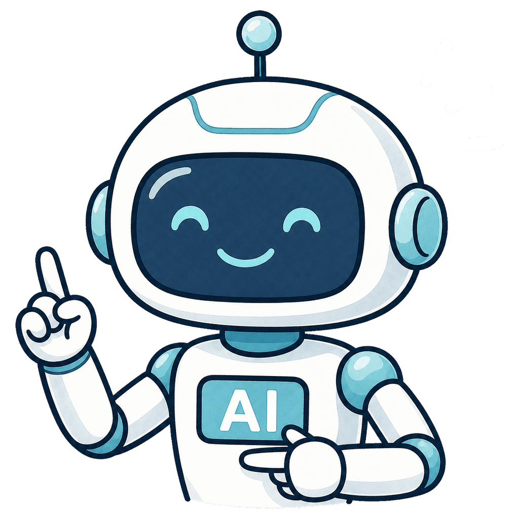 ニコッと笑って指差しするAIのがっこう。